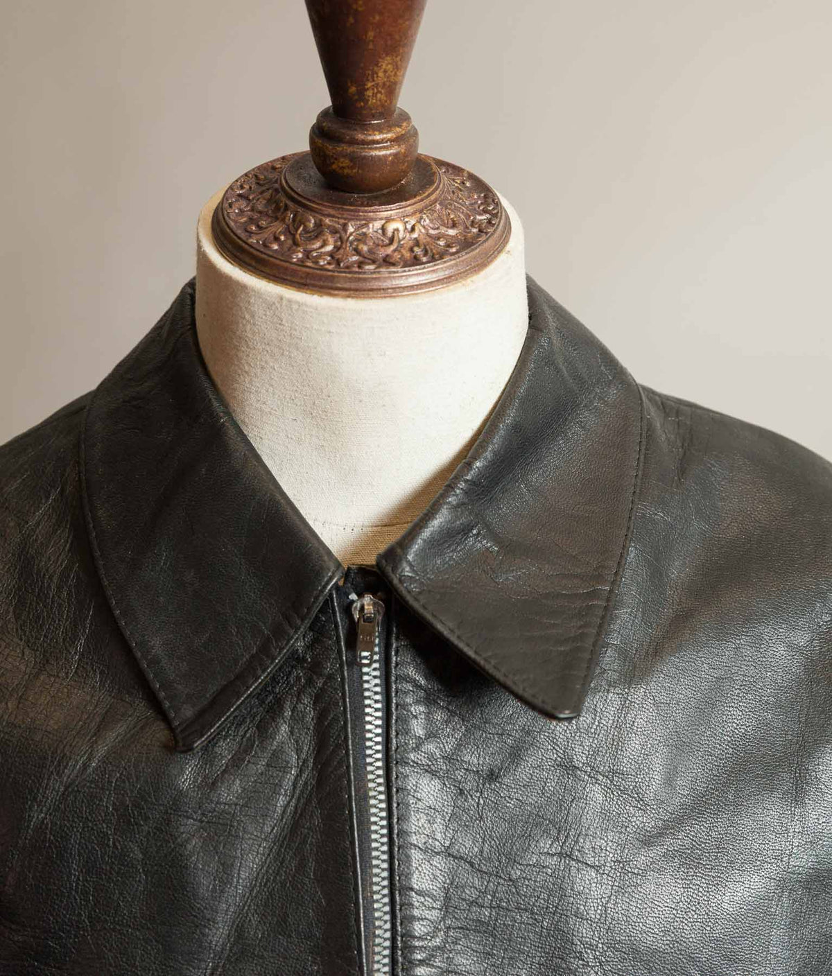 Vintage 1973 Italian Police Goatskin Leather Motorcycle Jacket Riri Zip
