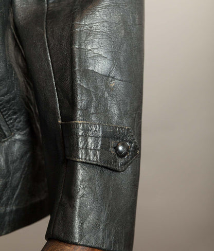 Vintage 1973 Italian Police Goatskin Leather Motorcycle Jacket Riri Zip