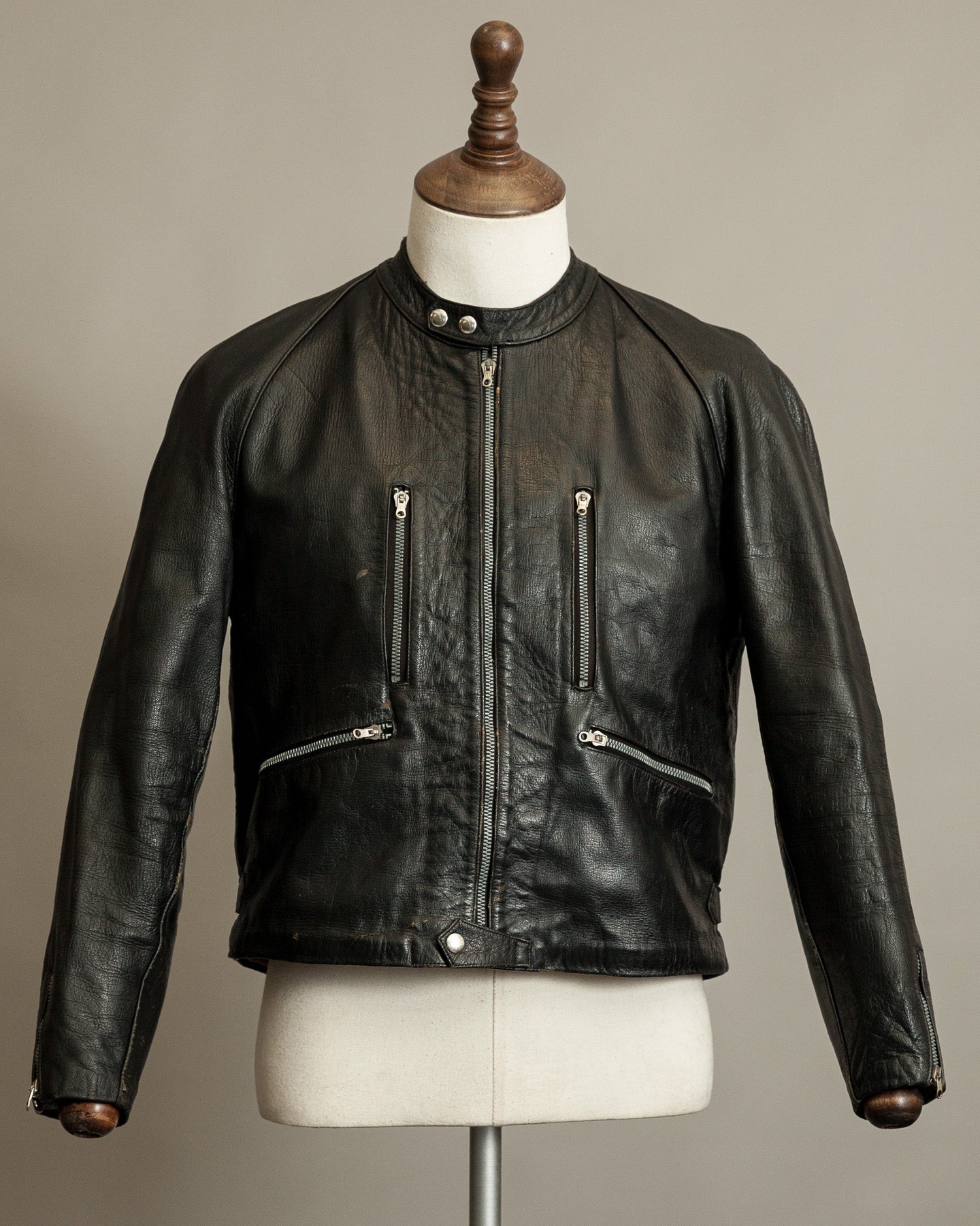 1950s Italian Police Motorcycle Jacket Goatskin Leather Riri Zippers