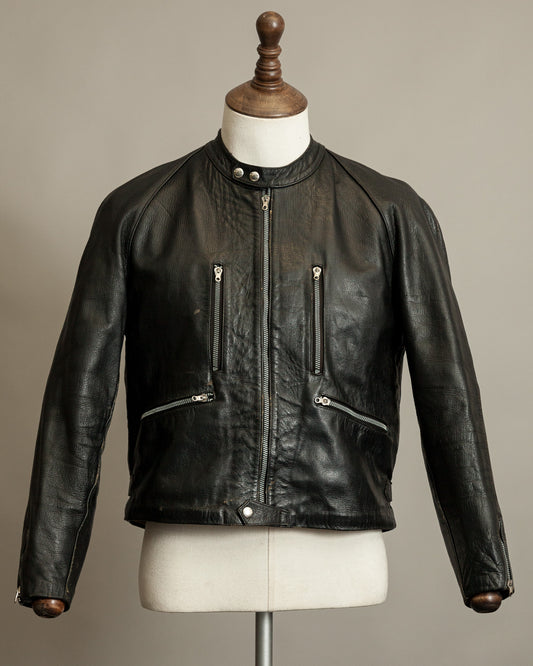 1950s Italian Police Motorcycle Jacket Goatskin Leather Riri Zippers