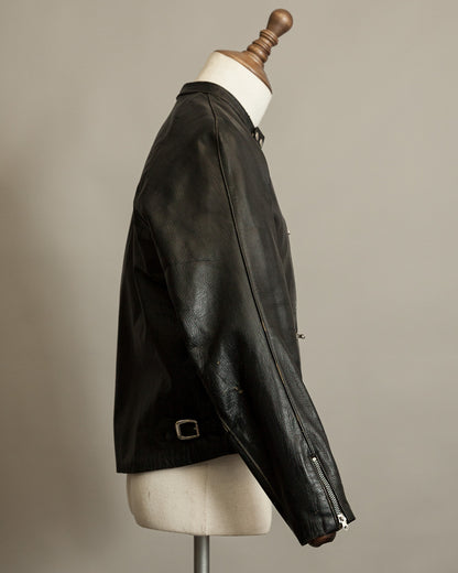 1950s Italian Police Motorcycle Jacket Goatskin Leather Riri Zippers