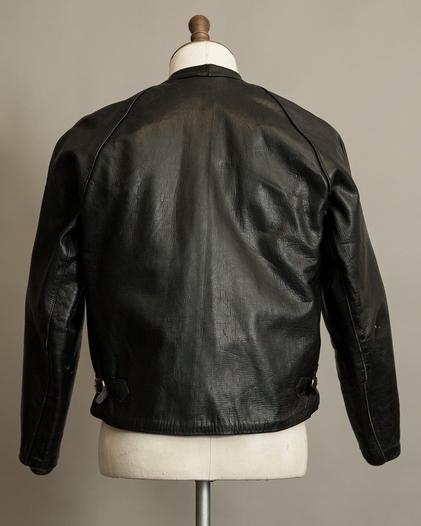1950s Italian Police Motorcycle Jacket Goatskin Leather Riri Zippers
