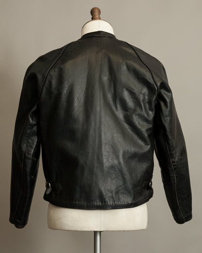 1950s Italian Police Motorcycle Jacket Goatskin Leather Riri Zippers