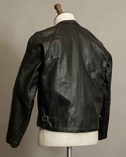 1950s Italian Police Motorcycle Jacket Goatskin Leather Riri Zippers