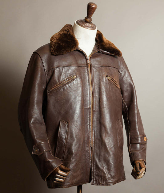 Original 1950s French Leather Work Jacket Wool Lined Vitex Zips