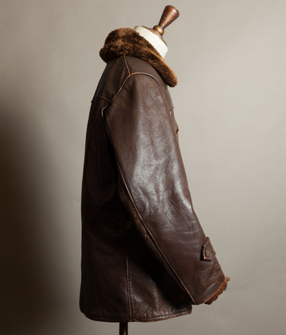 Original 1950s French Leather Work Jacket Wool Lined Vitex Zips