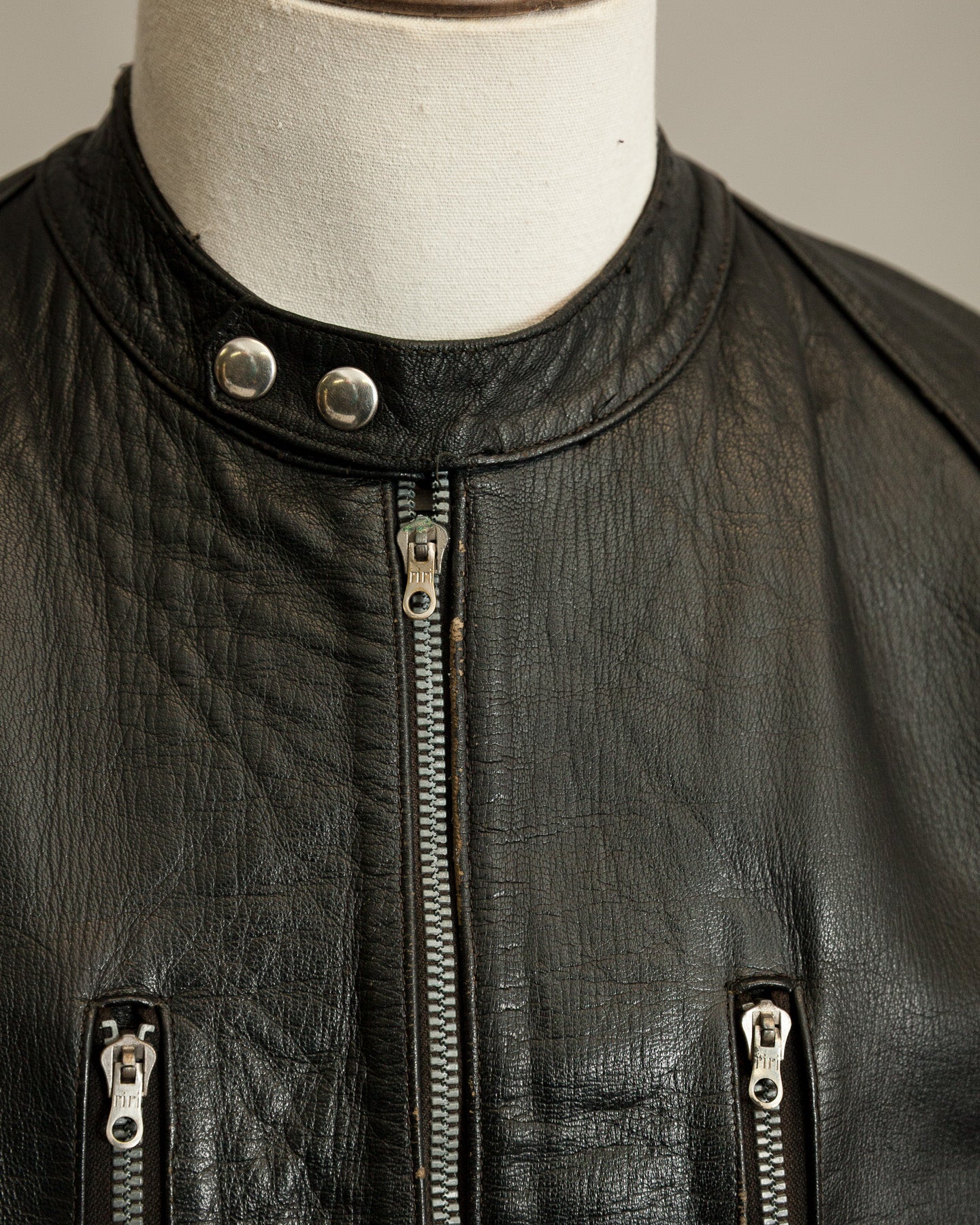 1950s Italian Police Motorcycle Jacket Goatskin Leather Riri Zippers