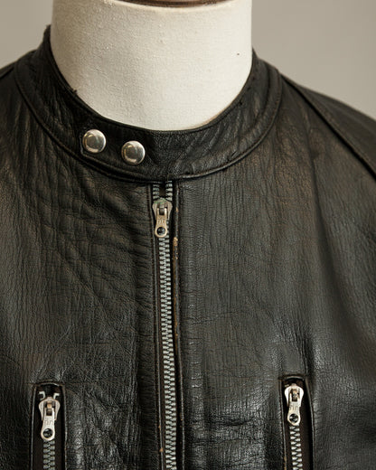 1950s Italian Police Motorcycle Jacket Goatskin Leather Riri Zippers