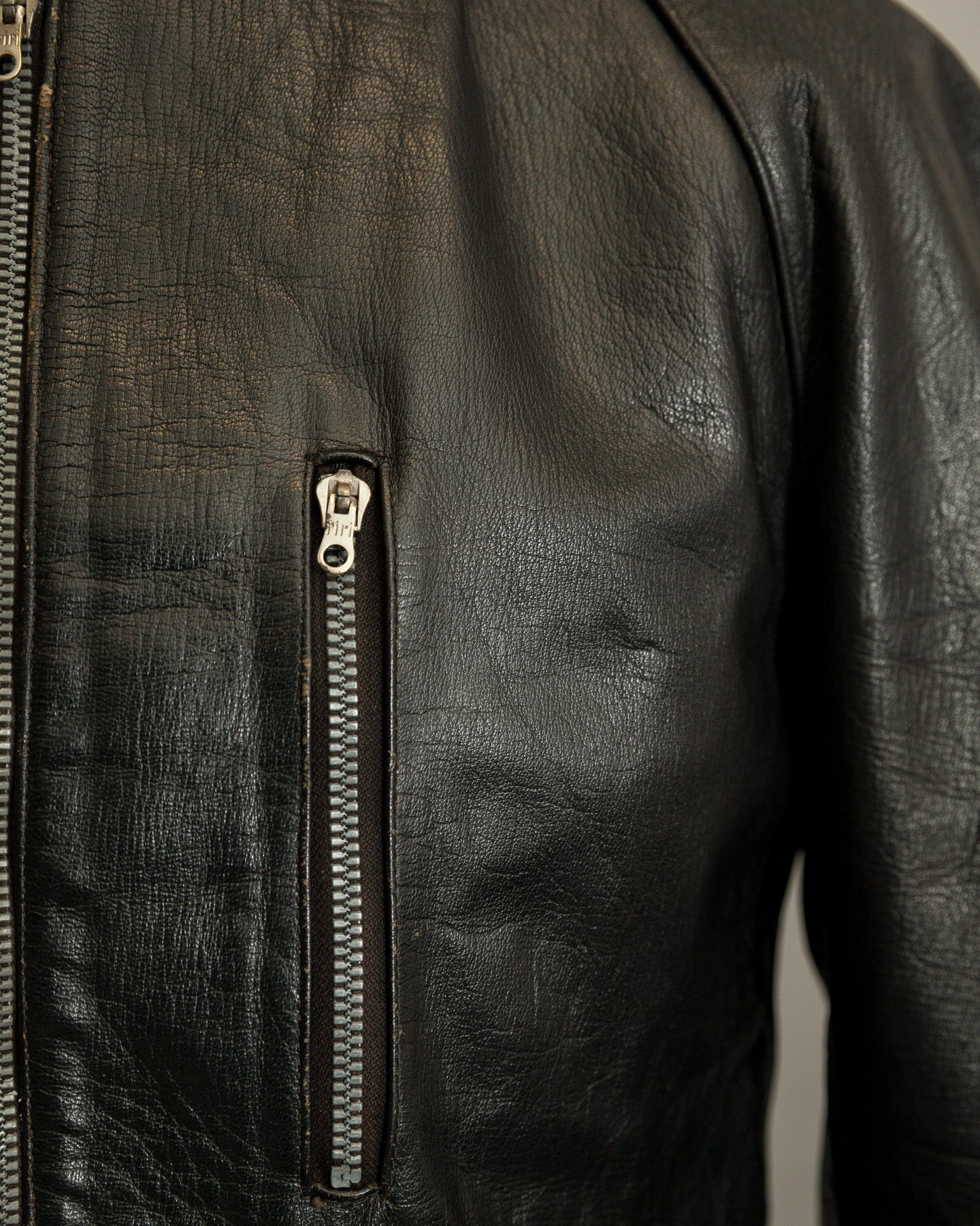 1950s Italian Police Motorcycle Jacket Goatskin Leather Riri Zippers