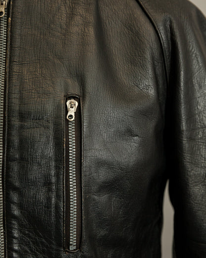 1950s Italian Police Motorcycle Jacket Goatskin Leather Riri Zippers