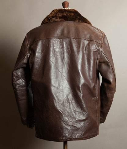 Original 1950s French Leather Work Jacket Wool Lined Vitex Zips