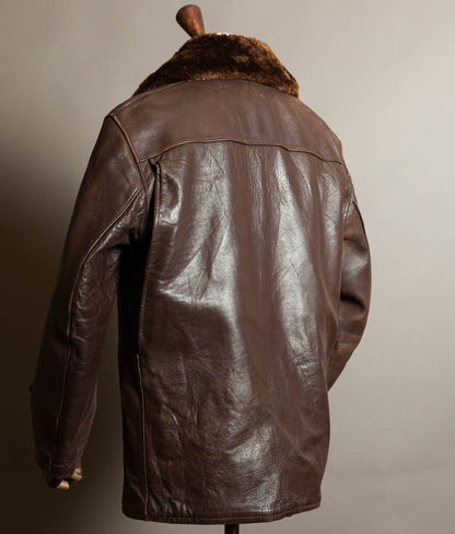 Original 1950s French Leather Work Jacket Wool Lined Vitex Zips
