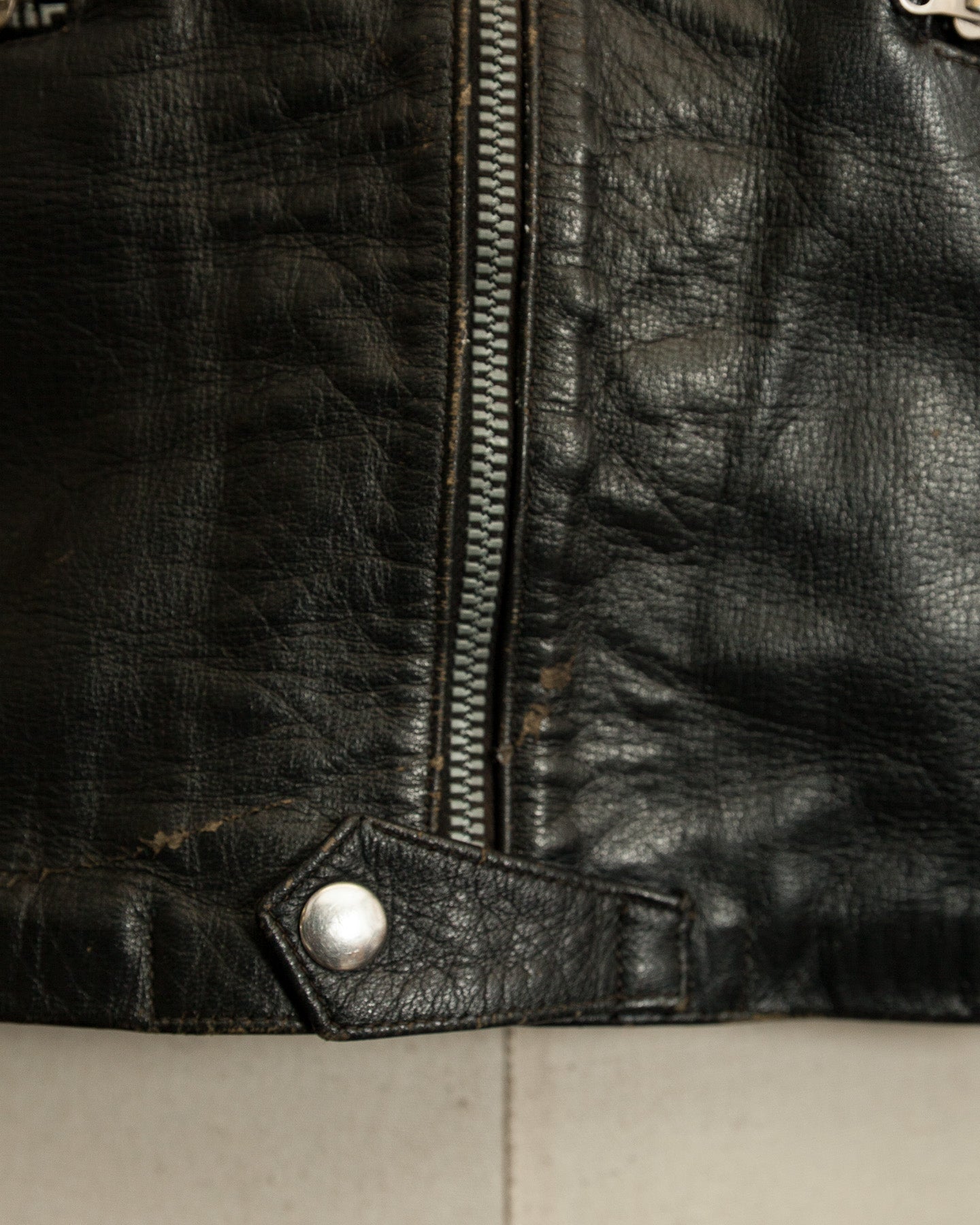 1950s Italian Police Motorcycle Jacket Goatskin Leather Riri Zippers