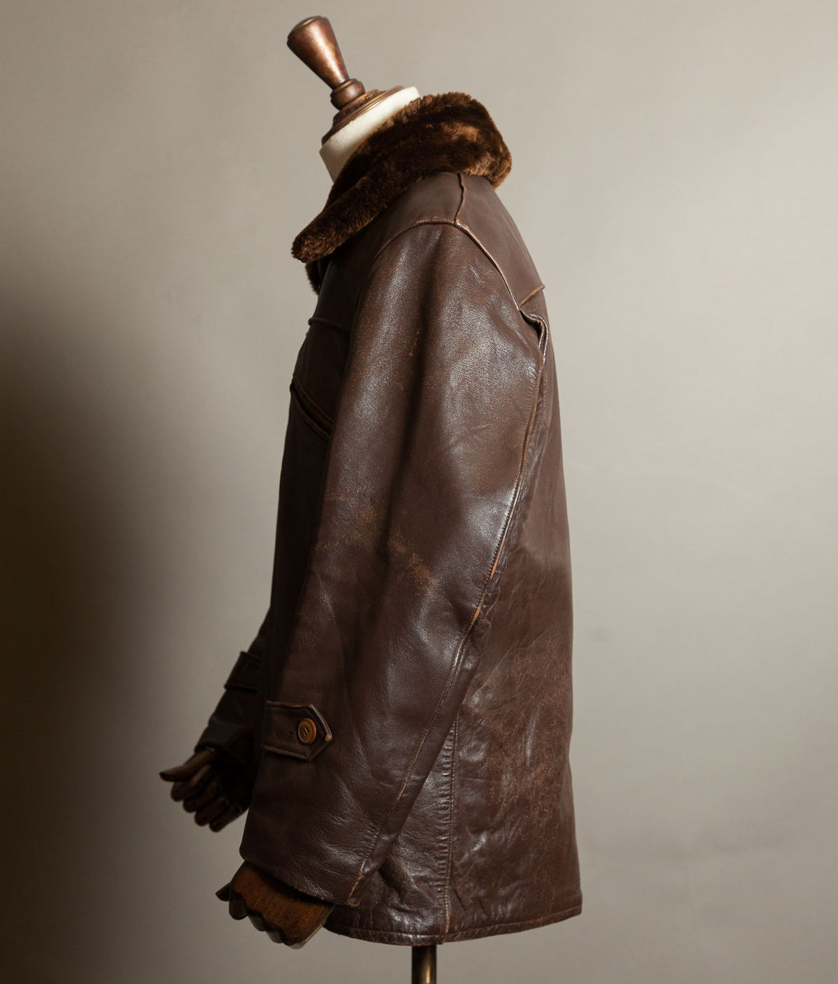 Original 1950s French Leather Work Jacket Wool Lined Vitex Zips
