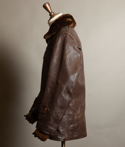 Original 1950s French Leather Work Jacket Wool Lined Vitex Zips