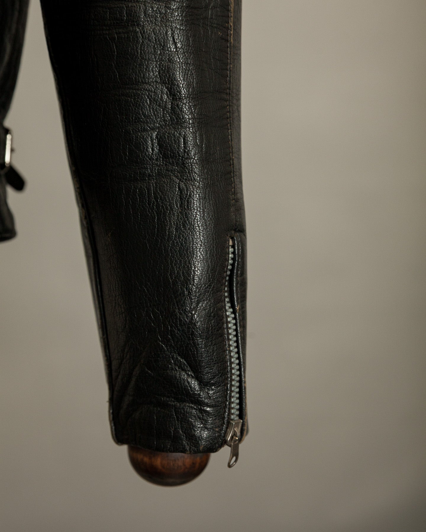 1950s Italian Police Motorcycle Jacket Goatskin Leather Riri Zippers