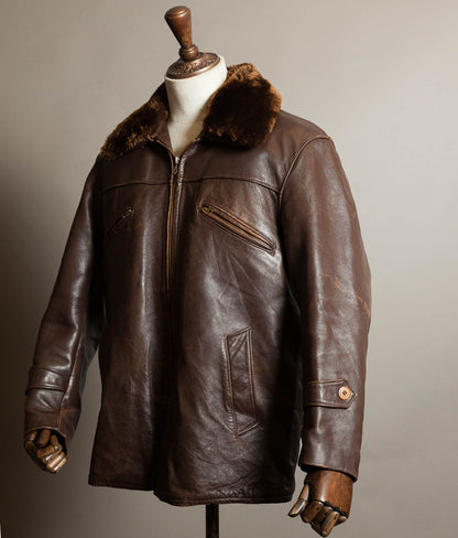 Original 1950s French Leather Work Jacket Wool Lined Vitex Zips