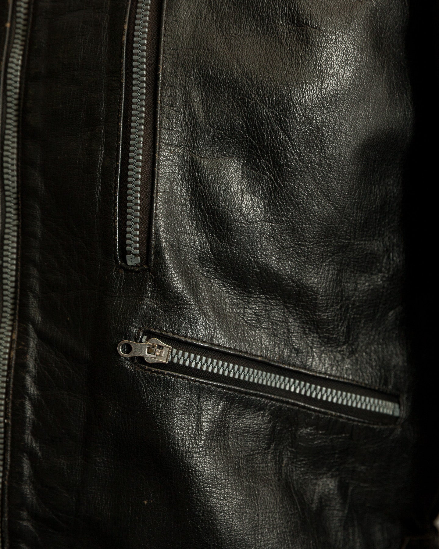 1950s Italian Police Motorcycle Jacket Goatskin Leather Riri Zippers