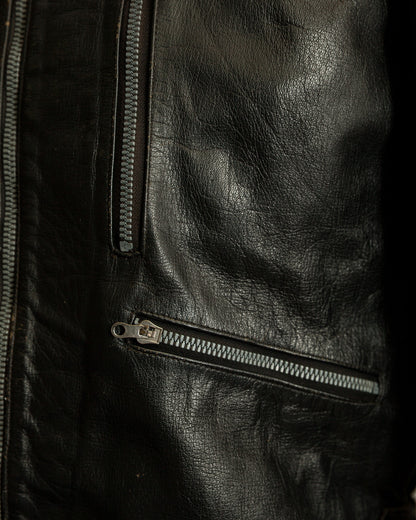 1950s Italian Police Motorcycle Jacket Goatskin Leather Riri Zippers