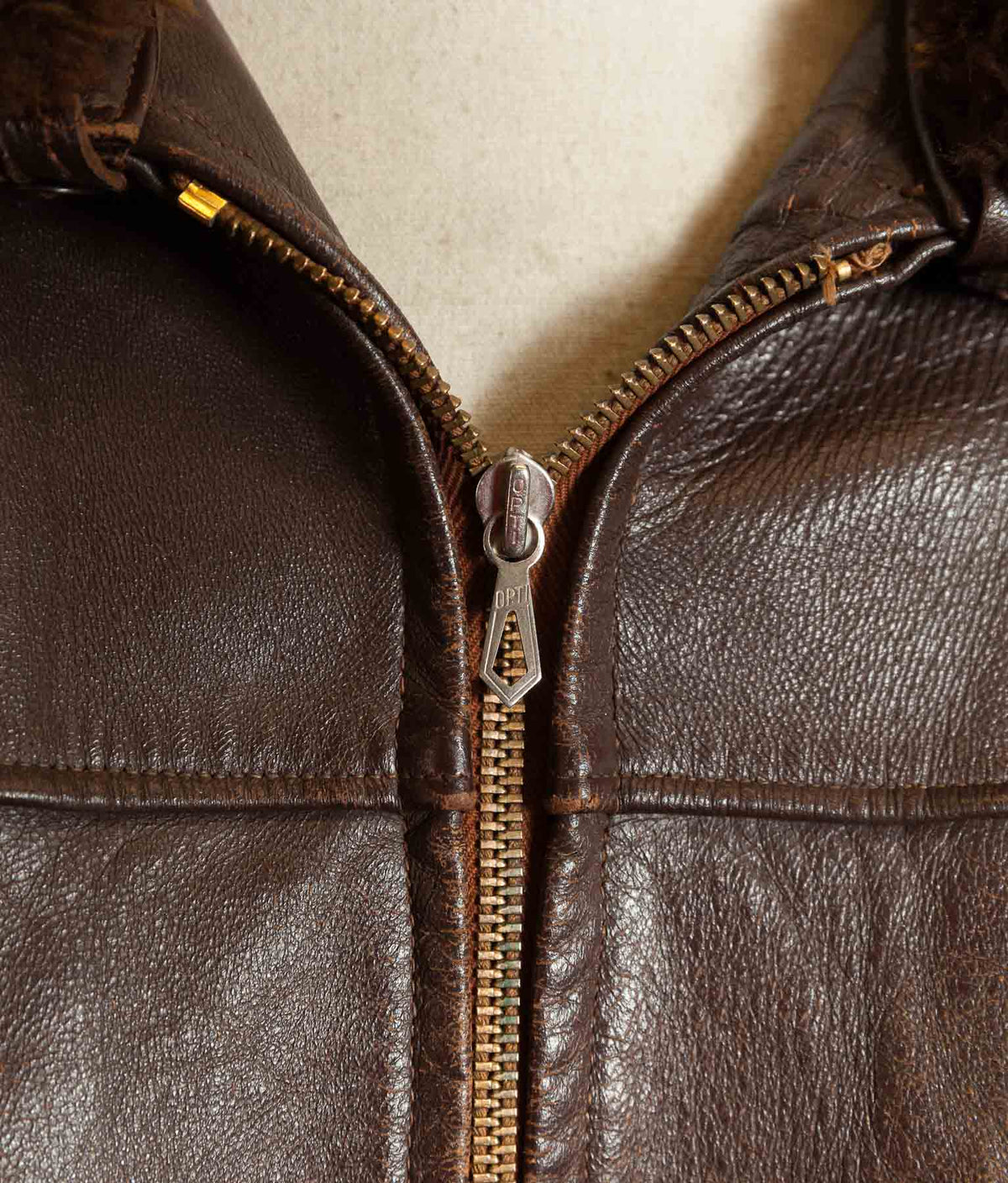 Original 1950s French Leather Work Jacket Wool Lined Vitex Zips