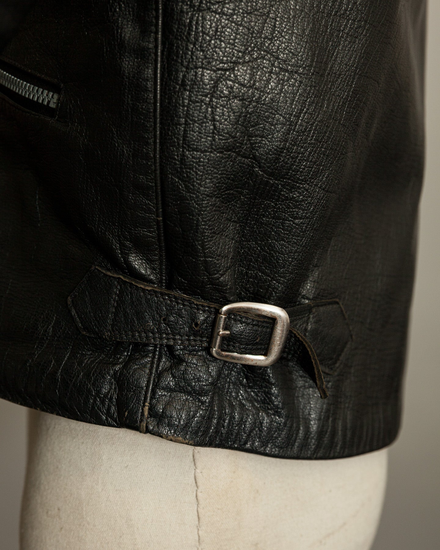 1950s Italian Police Motorcycle Jacket Goatskin Leather Riri Zippers