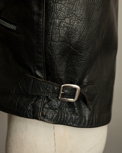 1950s Italian Police Motorcycle Jacket Goatskin Leather Riri Zippers