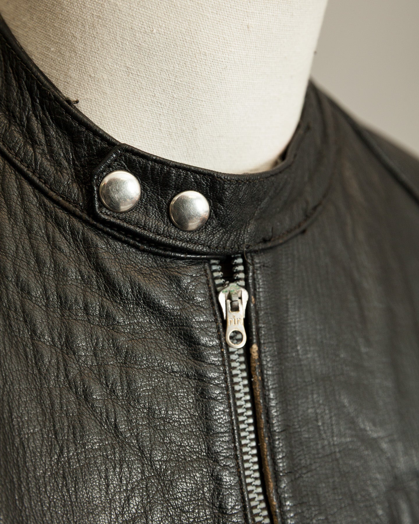 1950s Italian Police Motorcycle Jacket Goatskin Leather Riri Zippers