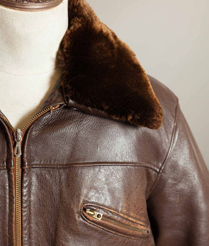 Original 1950s French Leather Work Jacket Wool Lined Vitex Zips