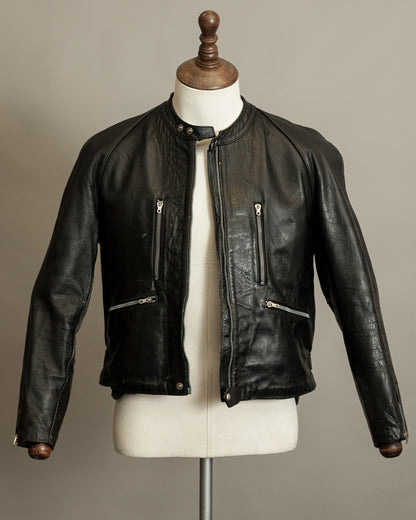1950s Italian Police Motorcycle Jacket Goatskin Leather Riri Zippers