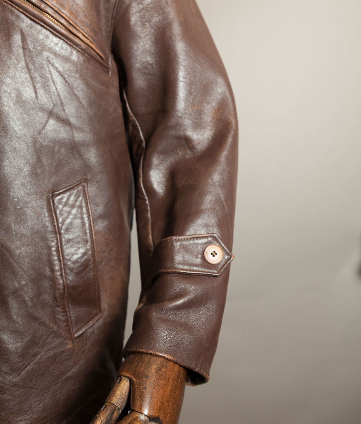Original 1950s French Leather Work Jacket Wool Lined Vitex Zips