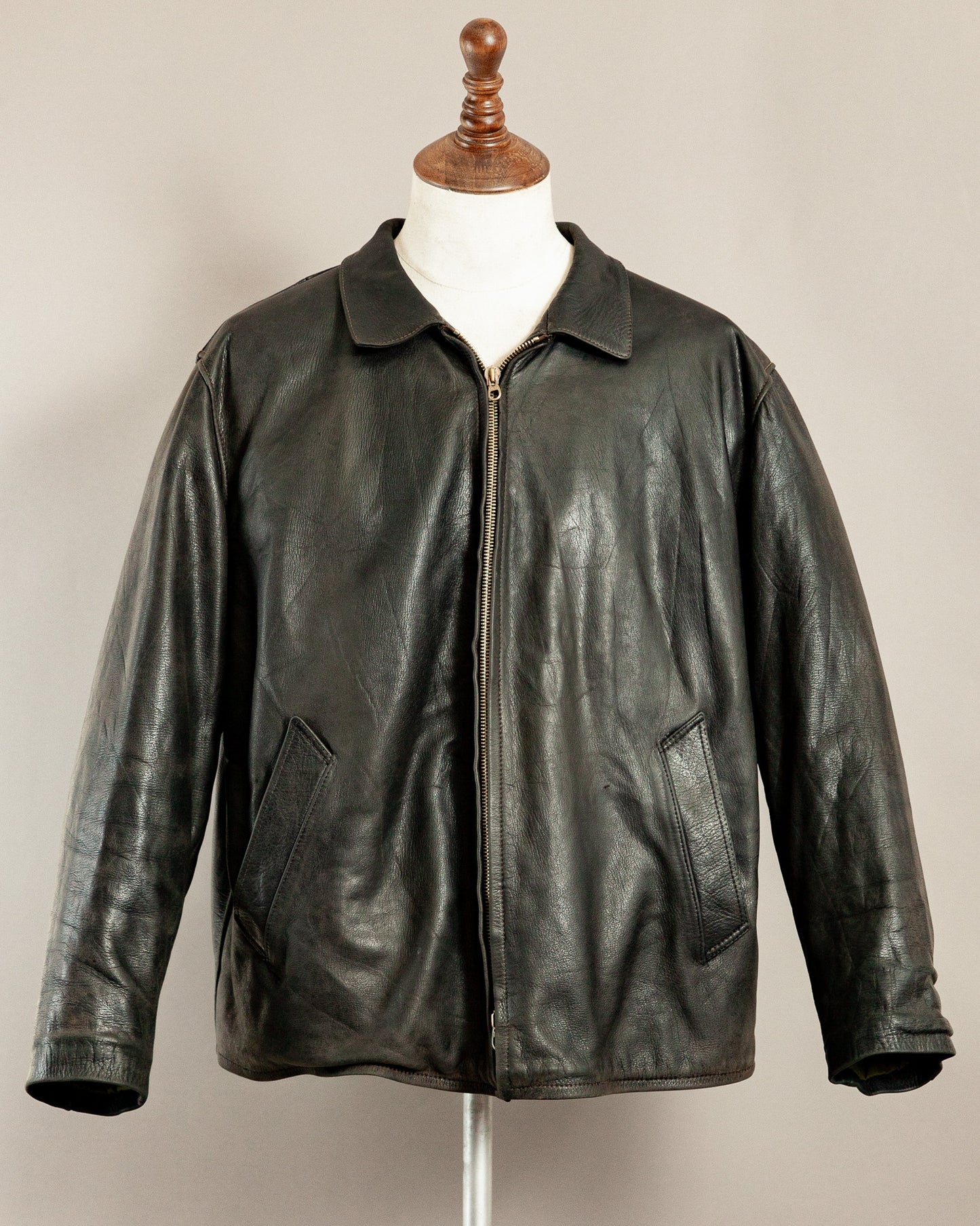 Vintage 1940s German Leather Motorcycle Jacket- XL (46)