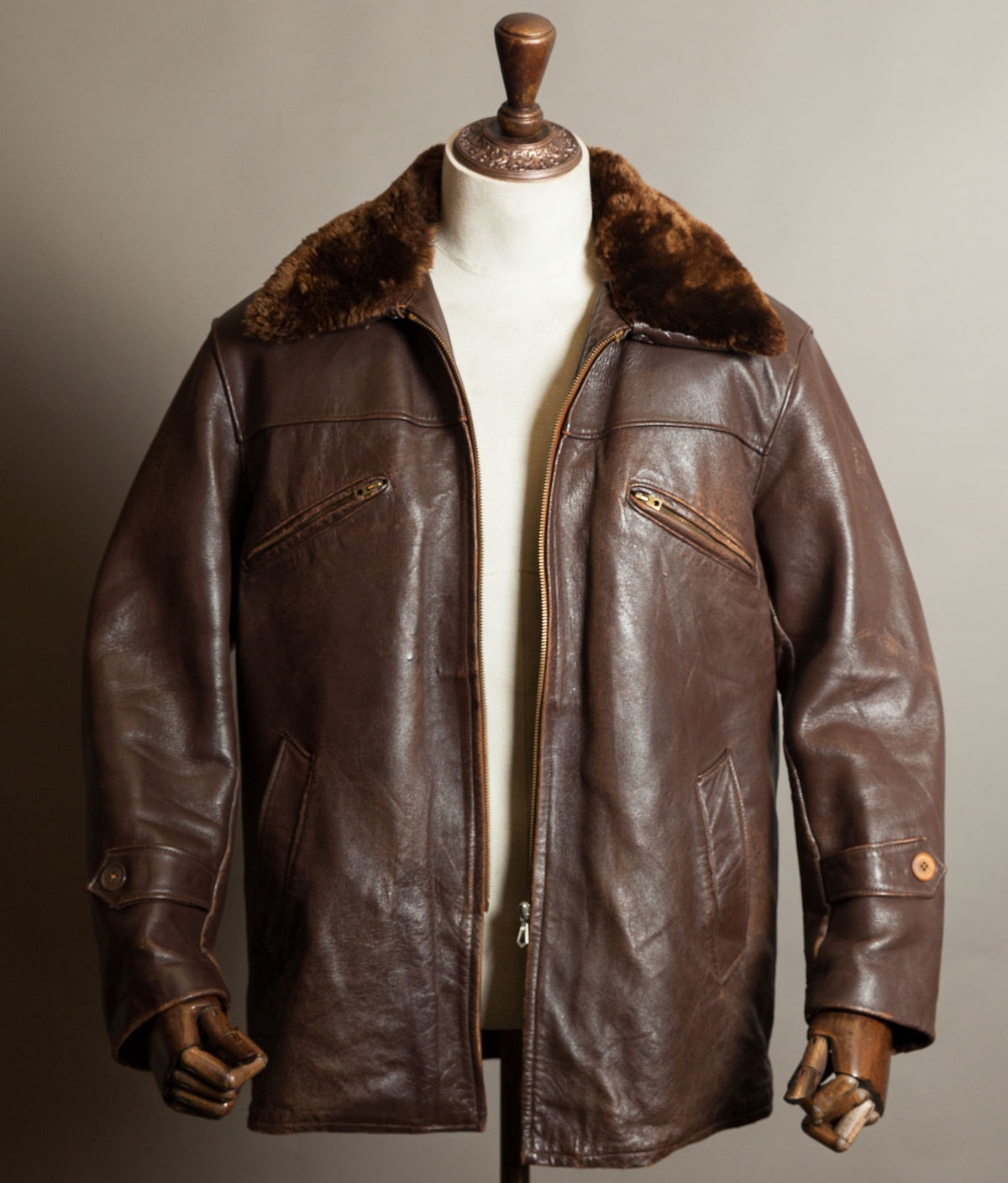 Original 1950s French Leather Work Jacket Wool Lined Vitex Zips