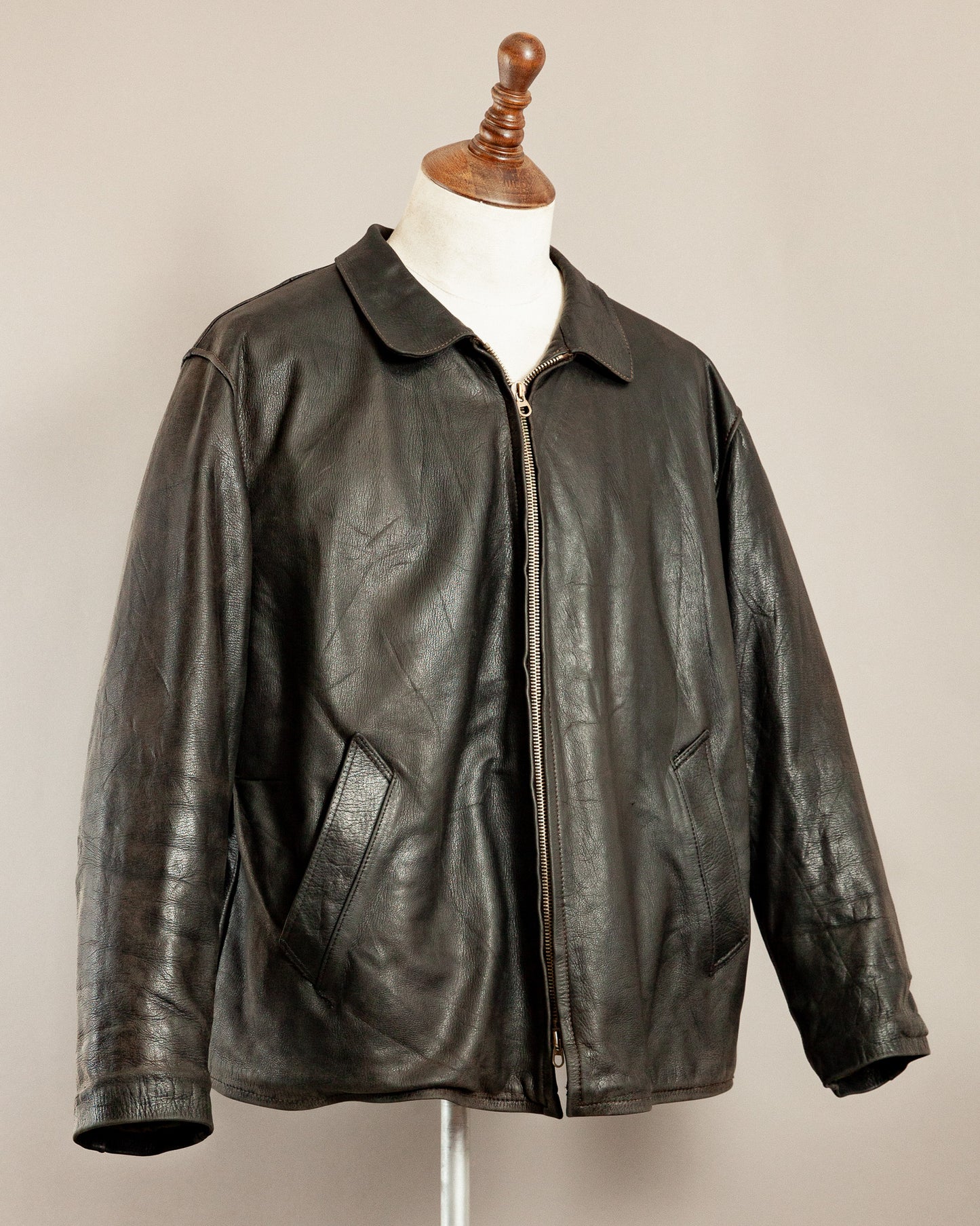 Vintage 1940s German Leather Motorcycle Jacket- XL (46)