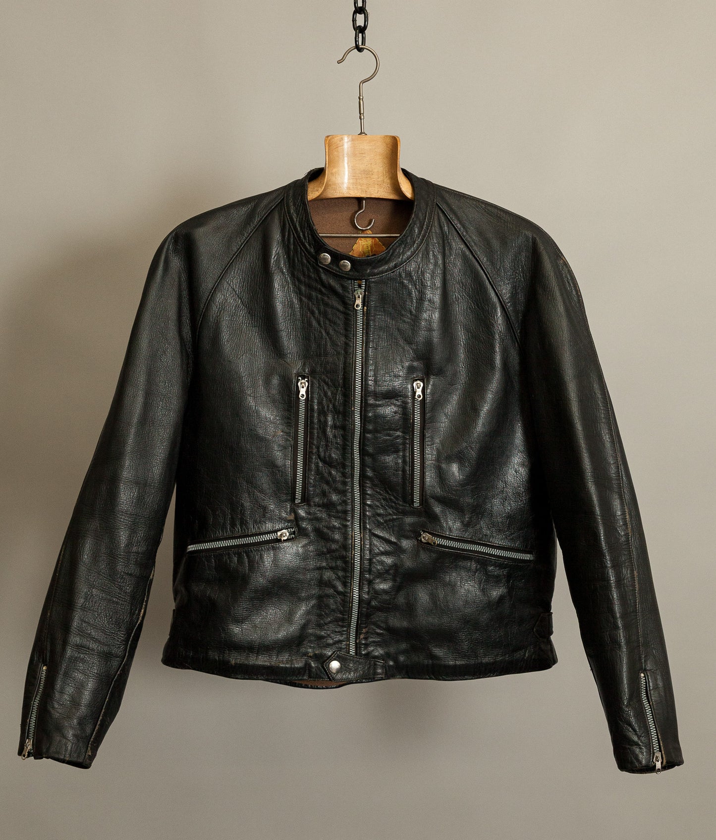 1950s Italian Police Motorcycle Jacket Goatskin Leather Riri Zippers