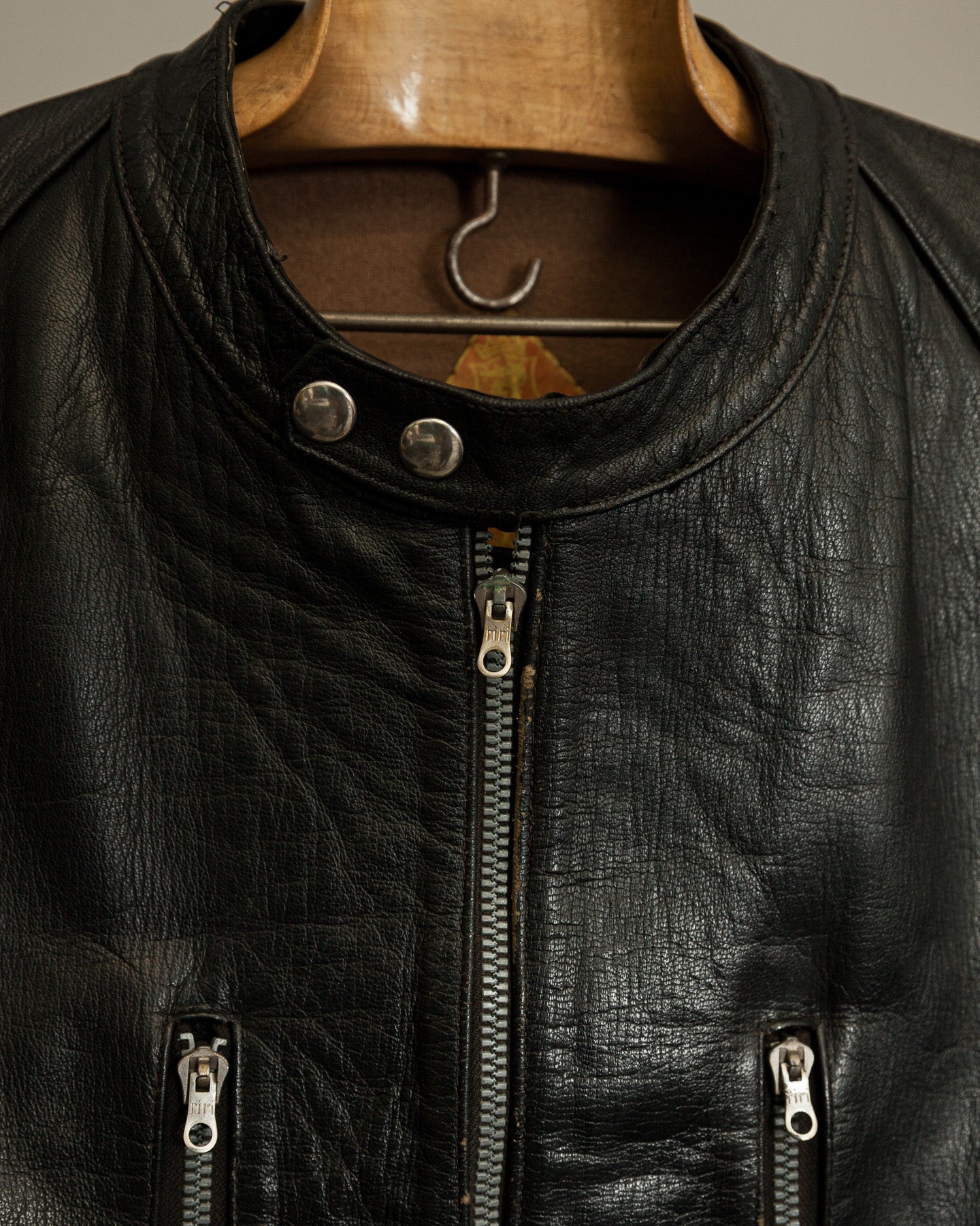 1950s Italian Police Motorcycle Jacket Goatskin Leather Riri Zippers