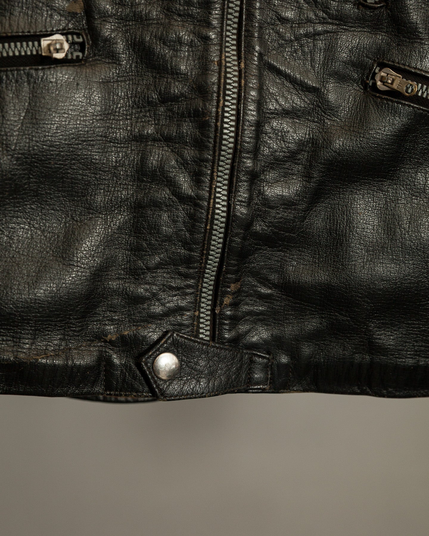 1950s Italian Police Motorcycle Jacket Goatskin Leather Riri Zippers