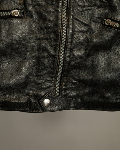 1950s Italian Police Motorcycle Jacket Goatskin Leather Riri Zippers