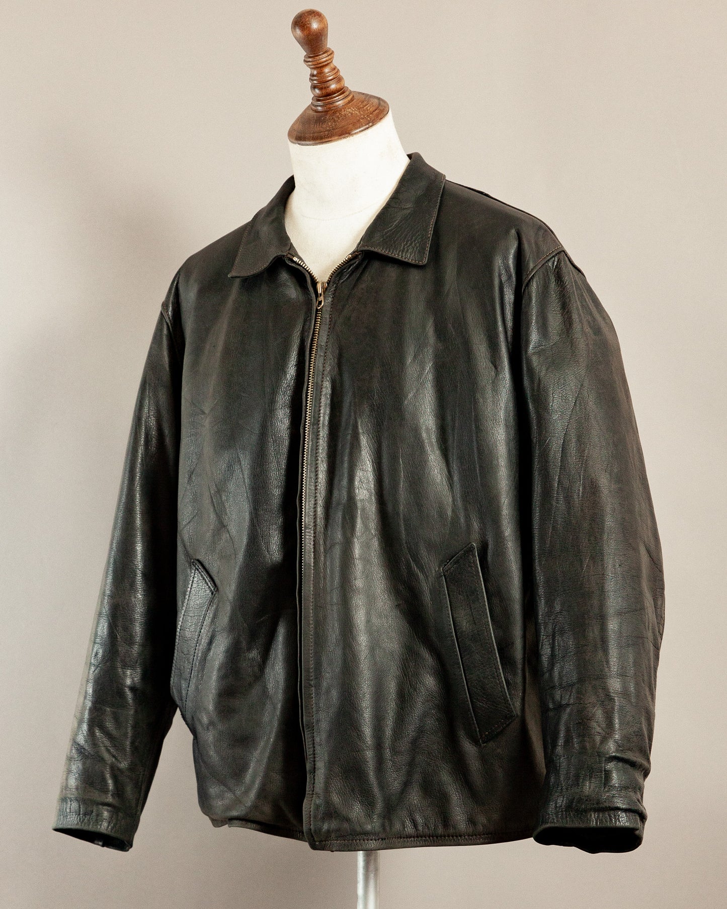 Vintage 1940s German Leather Motorcycle Jacket- XL (46)