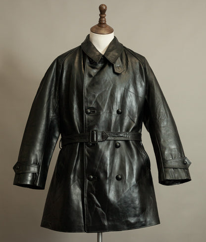 1950s Italian Police Senior Officer Horsehide Leather Trench Coat