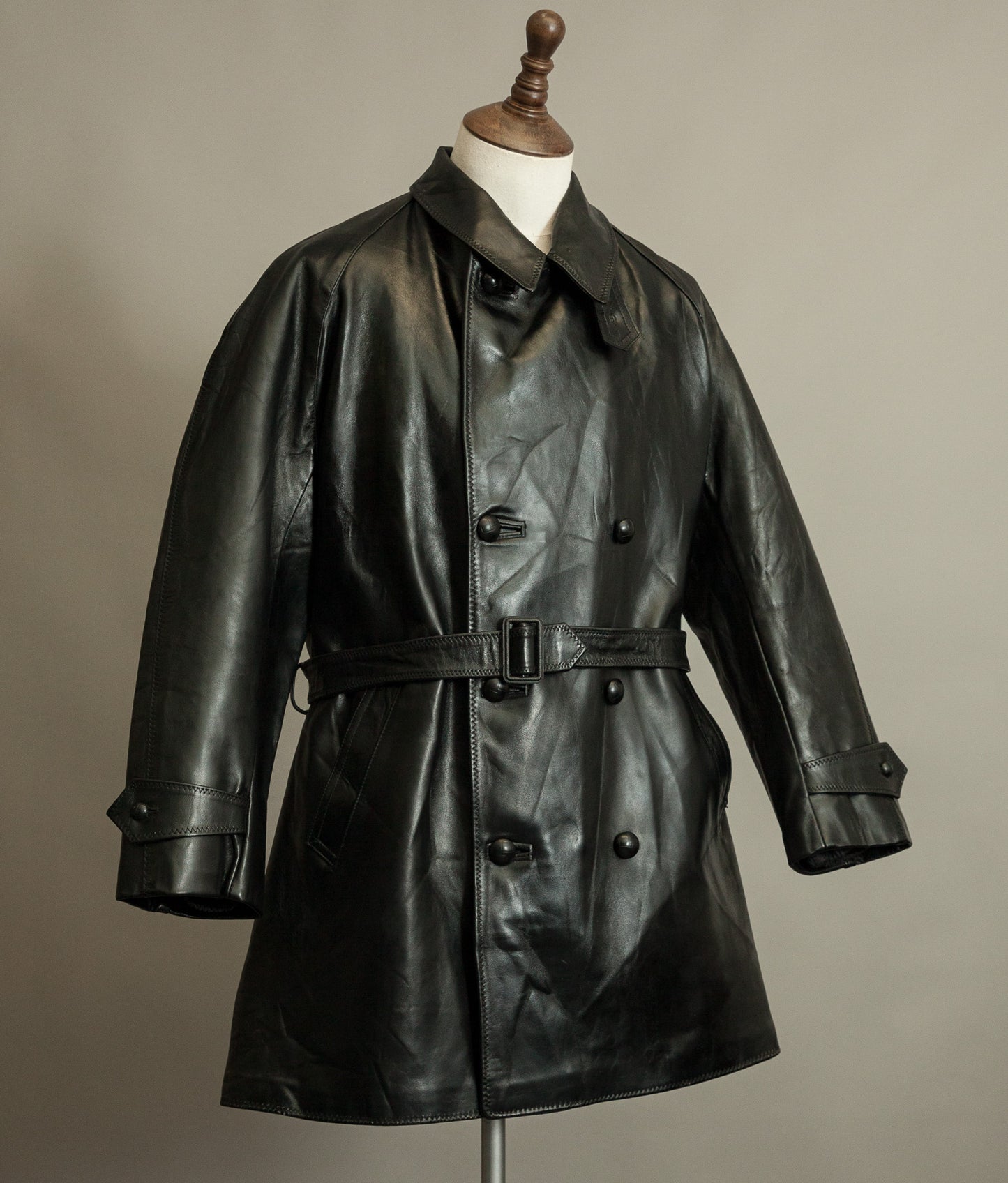 1950s Italian Police Senior Officer Horsehide Leather Trench Coat