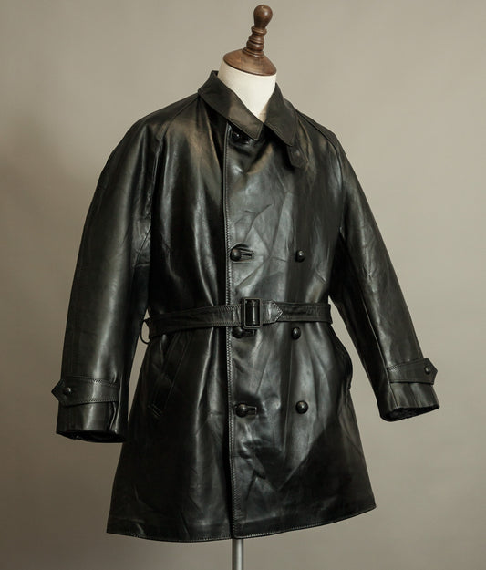 1950s Italian Police Senior Officer Horsehide Leather Trench Coat