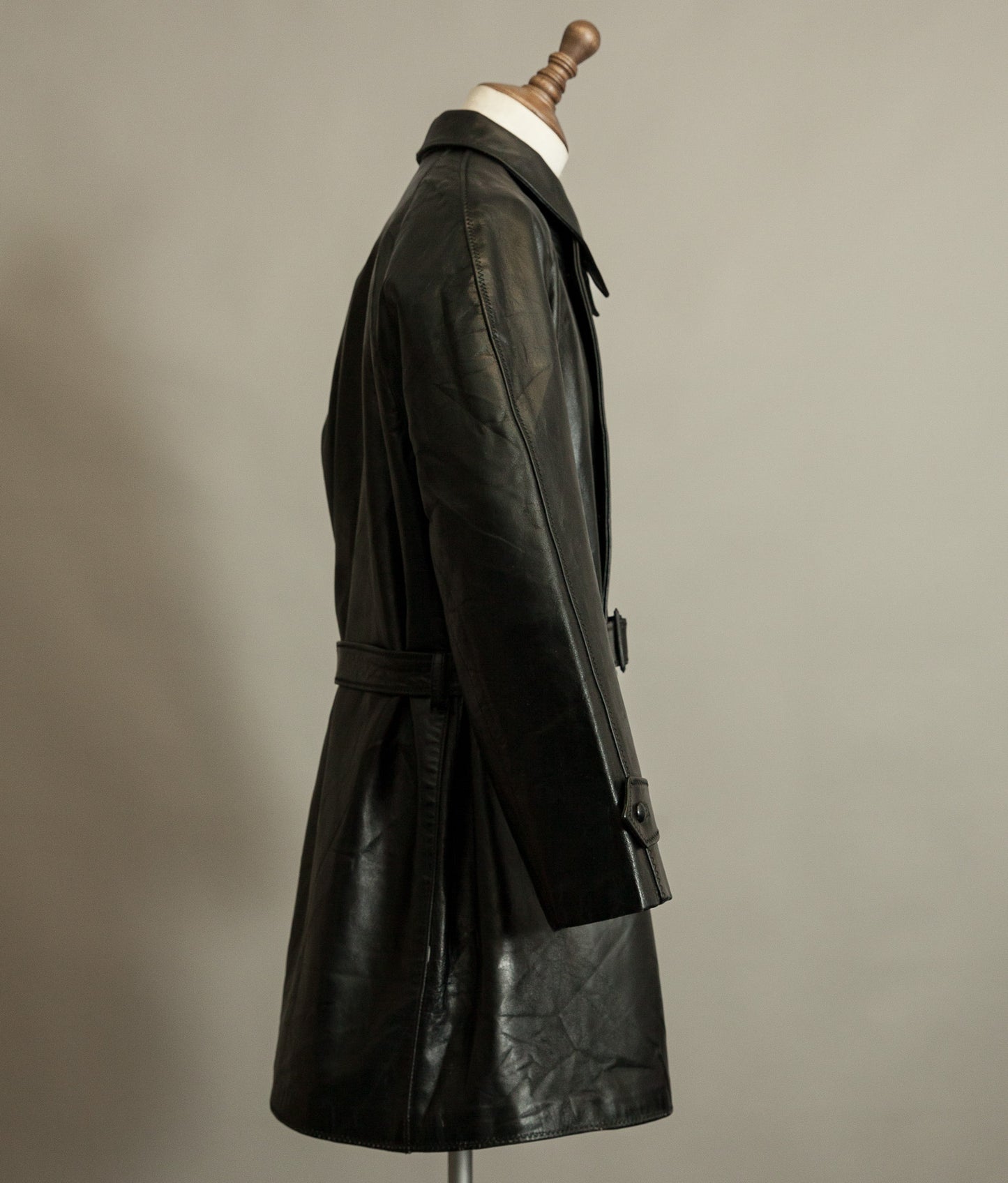 1950s Italian Police Senior Officer Horsehide Leather Trench Coat