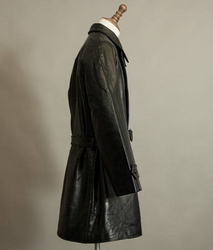 1950s Italian Police Senior Officer Horsehide Leather Trench Coat