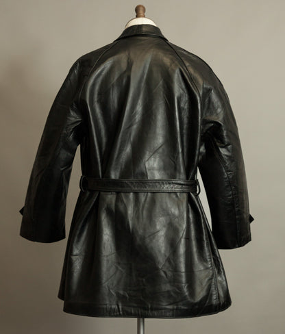 1950s Italian Police Senior Officer Horsehide Leather Trench Coat