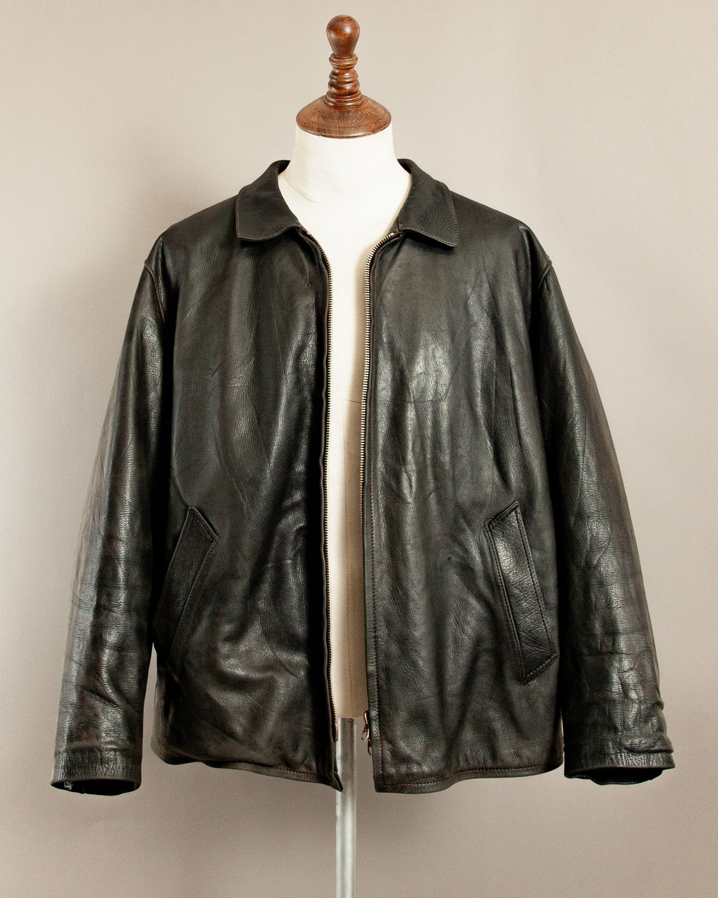 Vintage 1940s German Leather Motorcycle Jacket- XL (46)