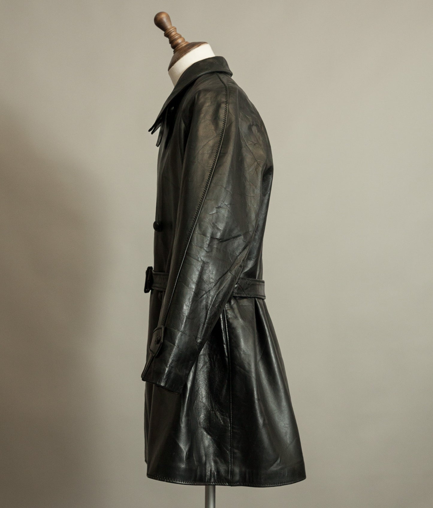 1950s Italian Police Senior Officer Horsehide Leather Trench Coat