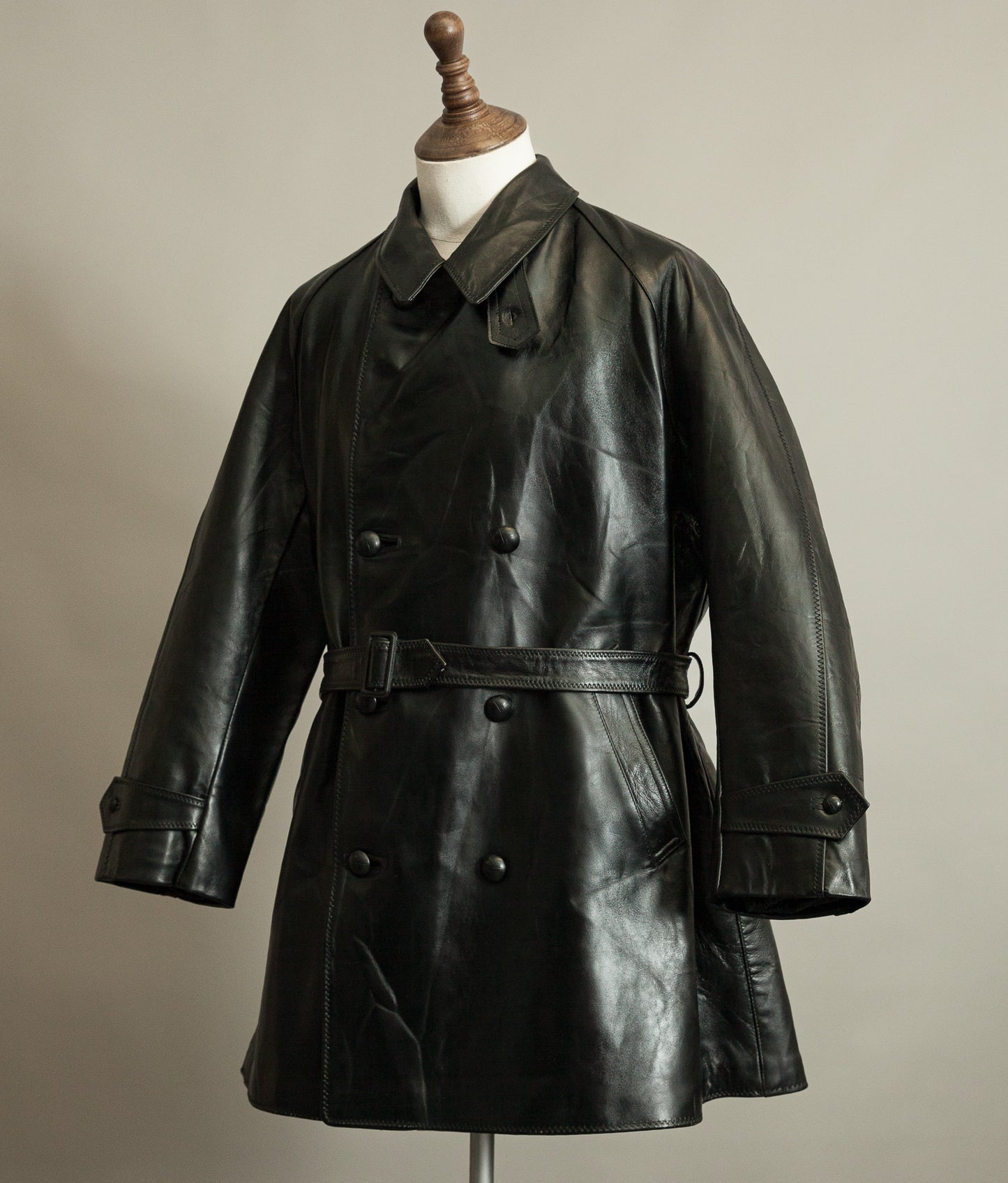 1950s Italian Police Senior Officer Horsehide Leather Trench Coat