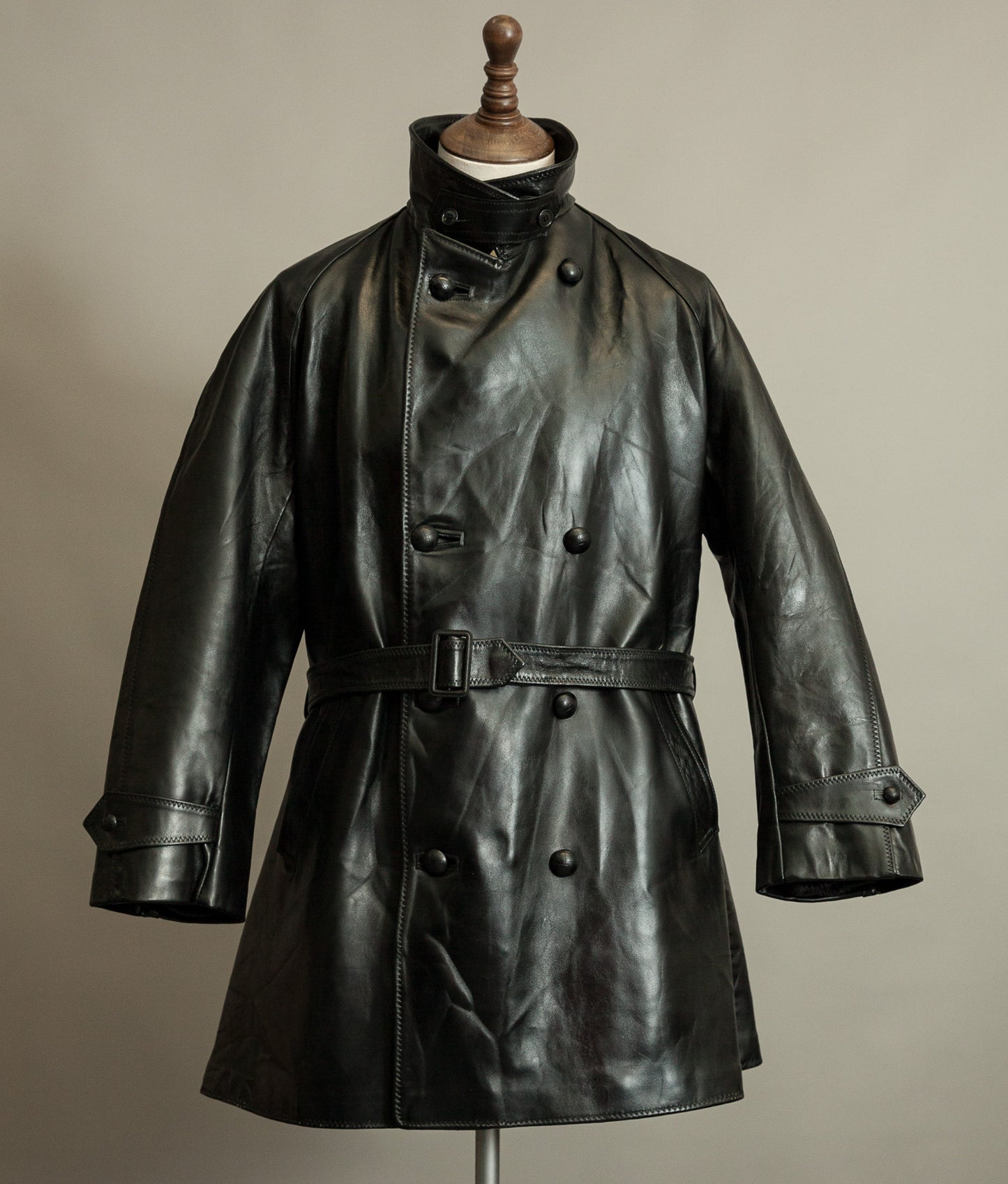 1950s Italian Police Senior Officer Horsehide Leather Trench Coat