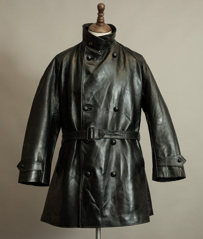 1950s Italian Police Senior Officer Horsehide Leather Trench Coat
