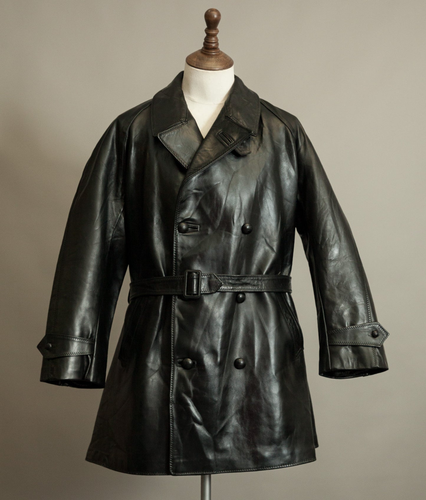 1950s Italian Police Senior Officer Horsehide Leather Trench Coat